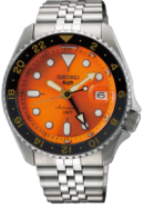 Seiko 5 Sports GMT Automatic Orange Dial Silver Steel Strap Watch For Men - SSK005K1